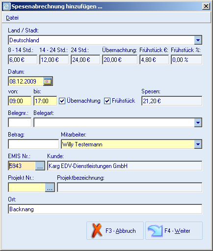 Ansich beim hinzufügen einer Spese