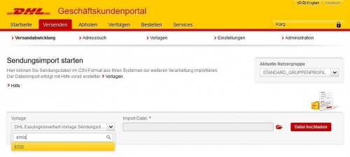 Sendungsdatenimport